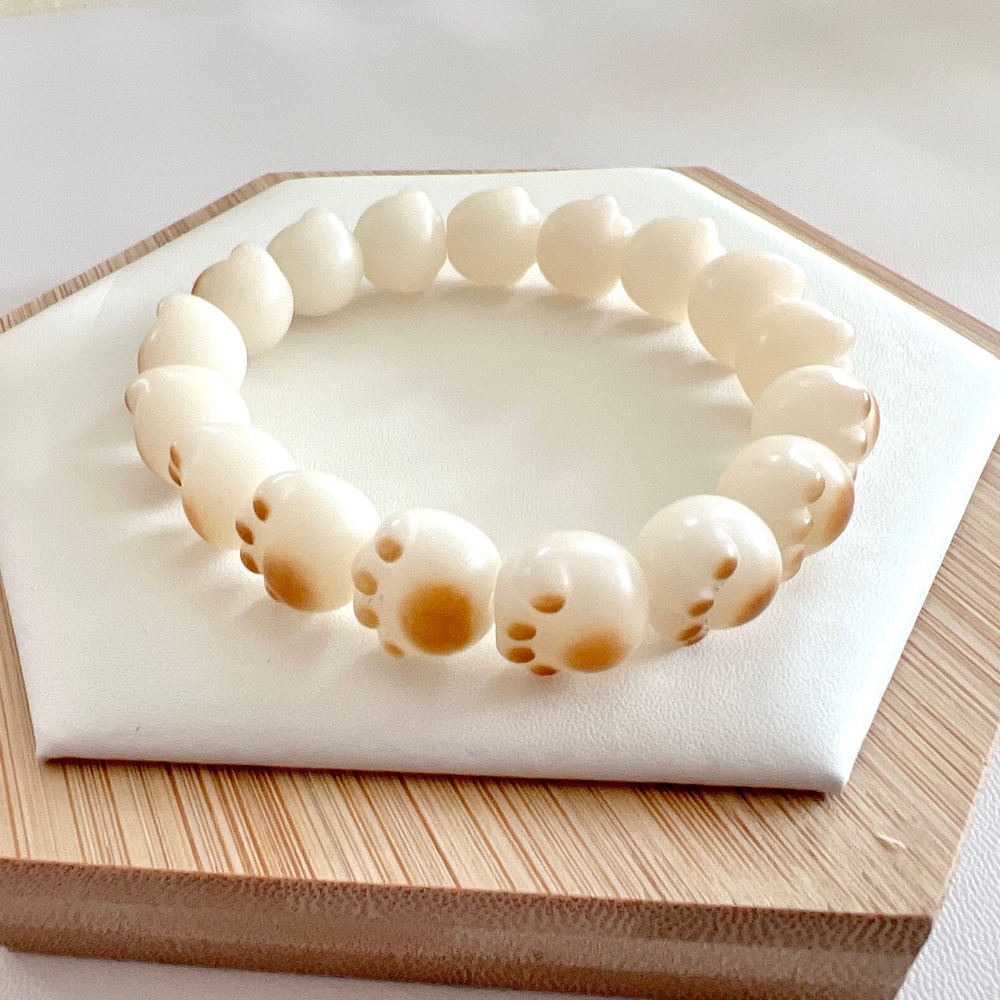 Charcoal-burned natural Bodhi root super cute cat paw bracelet